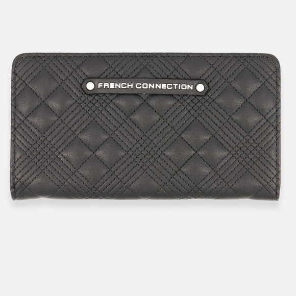 French Connection Black Quilted Zip Around Women's Wallet Large Capacity - Picture 1 of 3